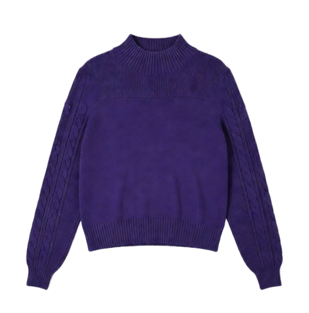 Maeve Anthropologie Kiara Mock Neck Cable Knit Bobble Sweater Medium Purple